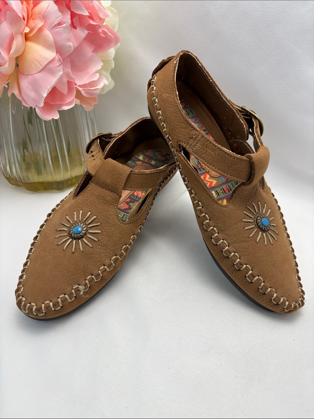 Hush Puppies Women’s 6 Brown Suede Sunburst Moccasin Sandals #362